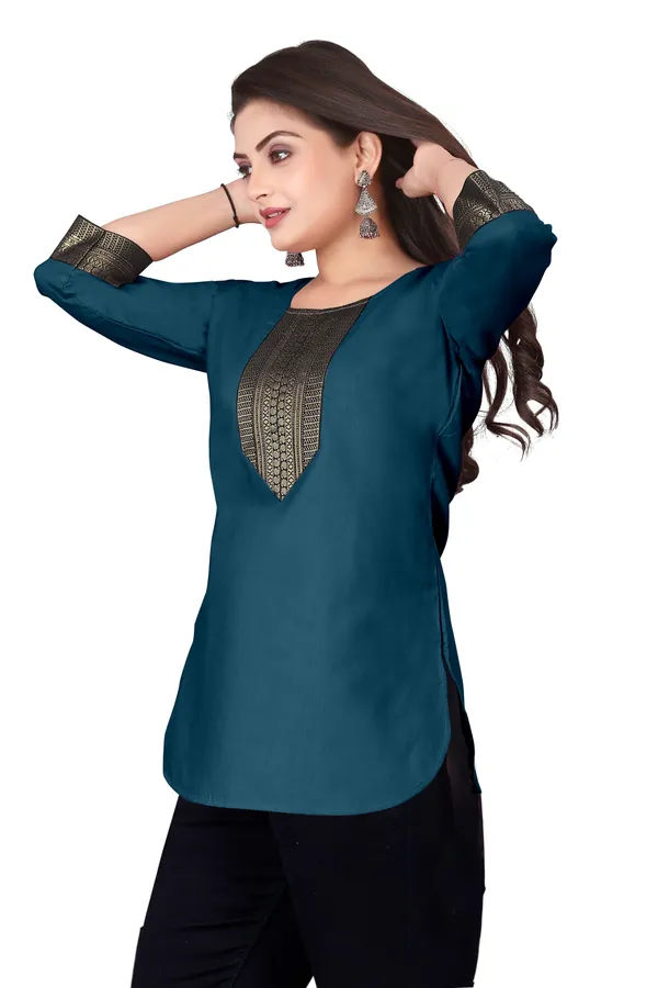 Teal_Embellished_Straight_Kurti_for_Women
