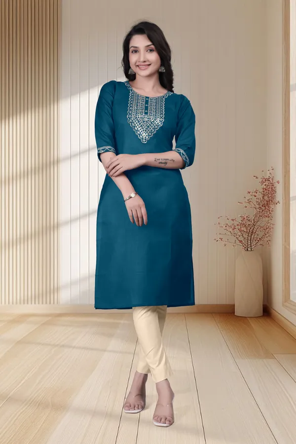 Teal_Embroidered_Straight_Kurta_for_Women