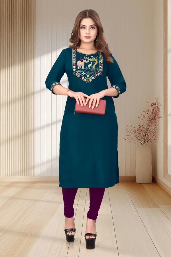 Teal_Embroidered_Straight_Kurta_for_Women