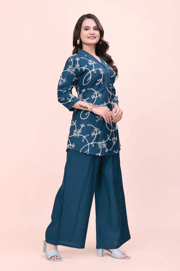 Teal_Printed_Kurta_Palazzo_Set_for_Women