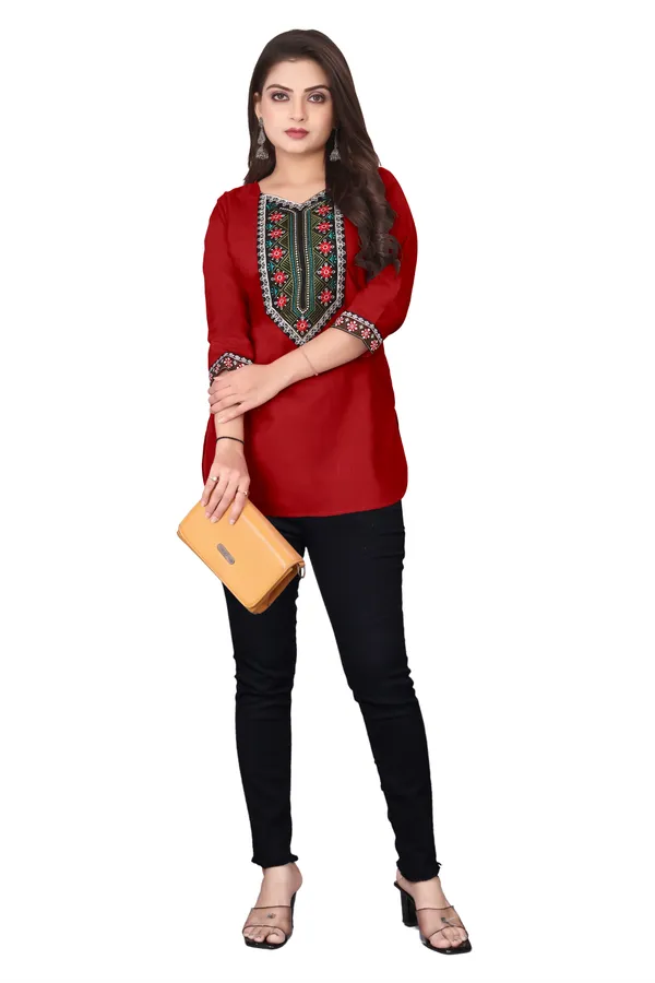 Red_Embroidered_Straight_Kurti_for_Women