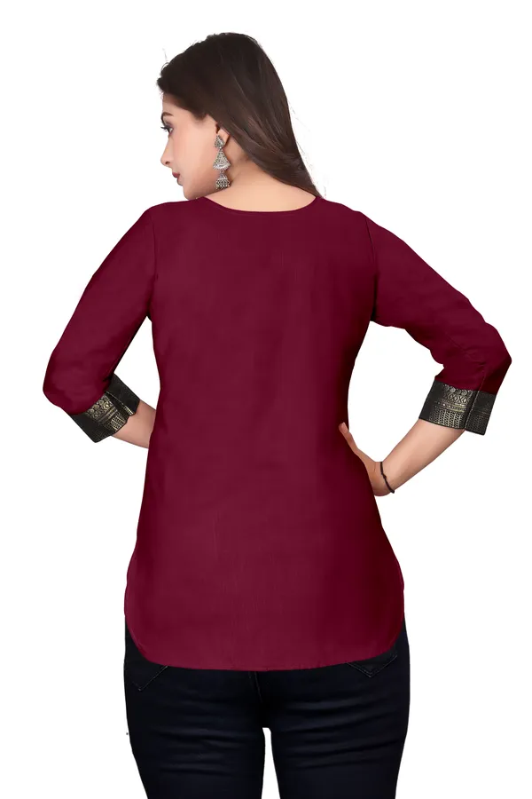 Maroon_Printed_3/4_Sleeve_Tunic_Top_for_Women