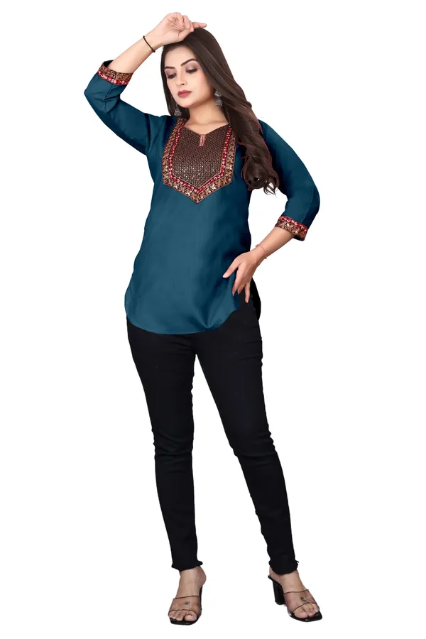 Teal_Embroidered_Straight_Kurti_for_Women
