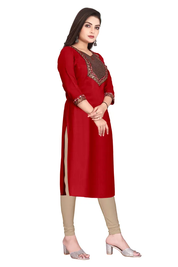 Red_Embroidered_Straight_Kurta_For_Women