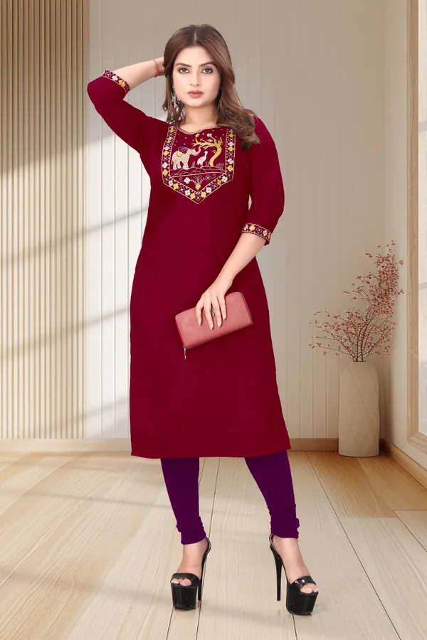 Maroon_Embroidered_Straight_Kurta_for_Women