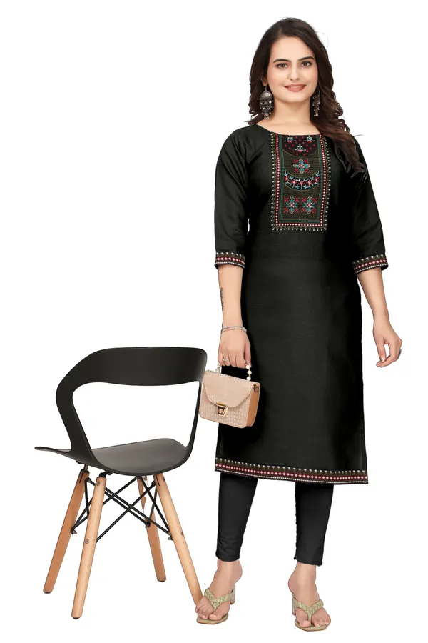 Black_Embroidered_Straight_Kurta_Set_For_Women
