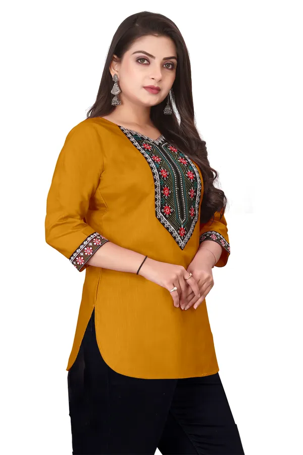 Mustard_Embroidered_Straight_Kurti_for_Women