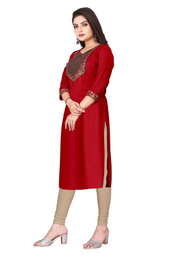 Red_Embroidered_Straight_Kurta_For_Women