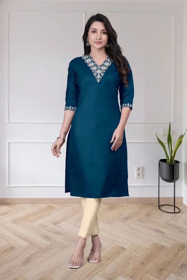Teal_Embroidered_Straight_Kurta_for_Women