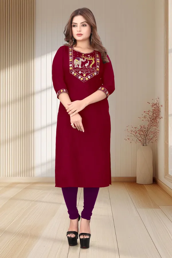 Maroon_Embroidered_Straight_Kurta_for_Women