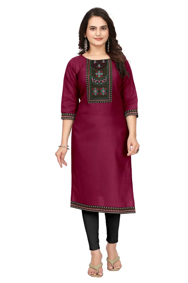 Maroon_Embroidered_Straight_Kurta_for_Women