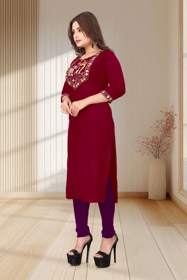 Maroon_Embroidered_Straight_Kurta_for_Women