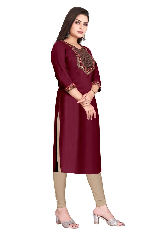 Maroon_Embroidered_Straight_Kurta_for_Women