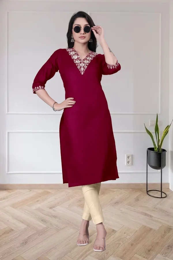 Maroon_Embroidered_Straight_Kurta_for_Women