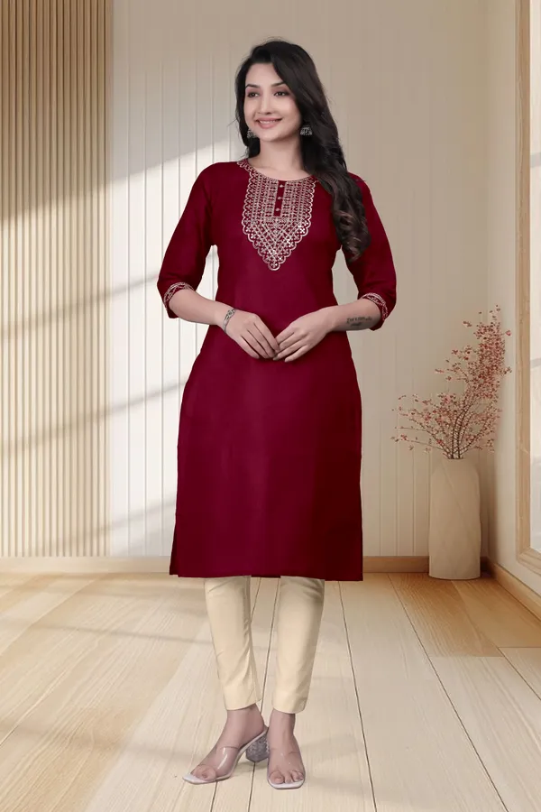 Maroon_Embroidered_Straight_Kurta_for_Women