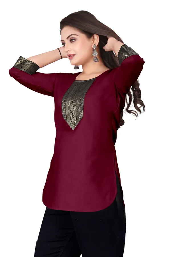 Maroon_Printed_3/4_Sleeve_Tunic_Top_for_Women