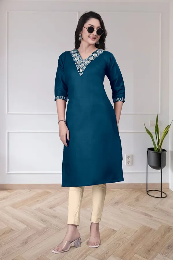 Teal_Embroidered_Straight_Kurta_for_Women