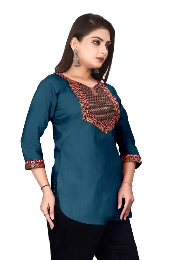 Teal_Embroidered_Straight_Kurti_for_Women