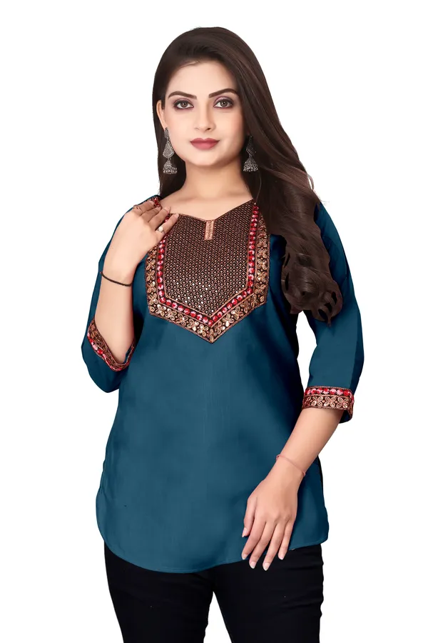 Teal_Embroidered_Straight_Kurti_for_Women