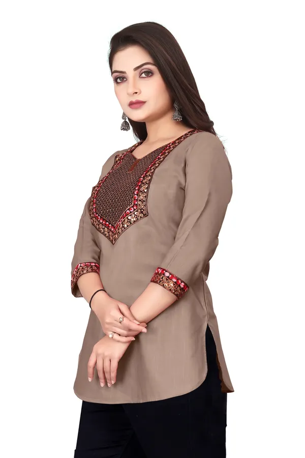 Taupe_Straight_Fit_Embroidered_Kurti_for_Women