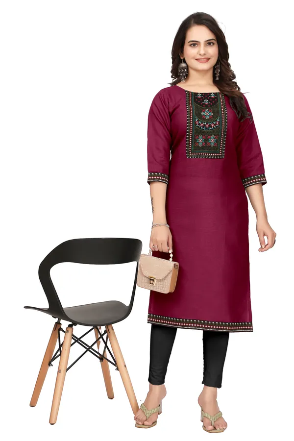 Maroon_Embroidered_Straight_Kurta_for_Women