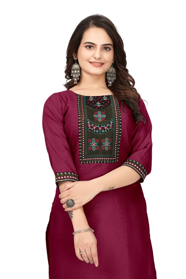 Maroon_Embroidered_Straight_Kurta_for_Women