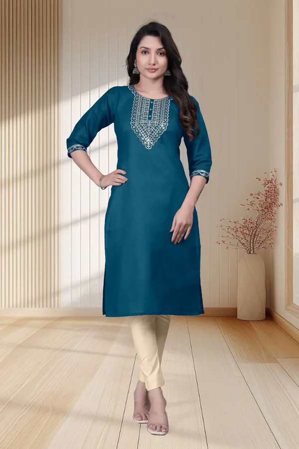 Teal_Embroidered_Straight_Kurta_for_Women