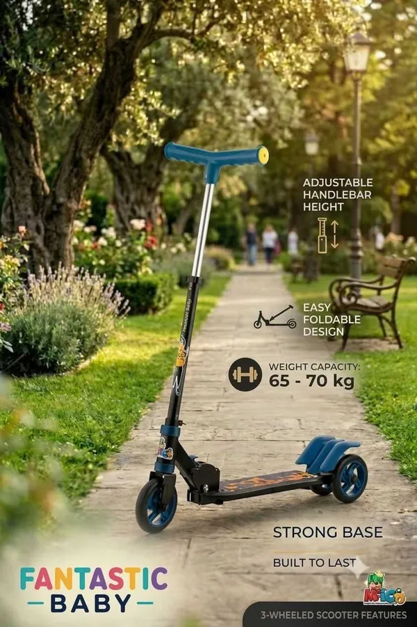 Fantasticbaby_3-Wheel_Scooter_with_Adjustable_Handlebar,_Colorful_Design_&_Sturdy_Wheels_Kids_Scooter_(Blue,_Pack_of_1)