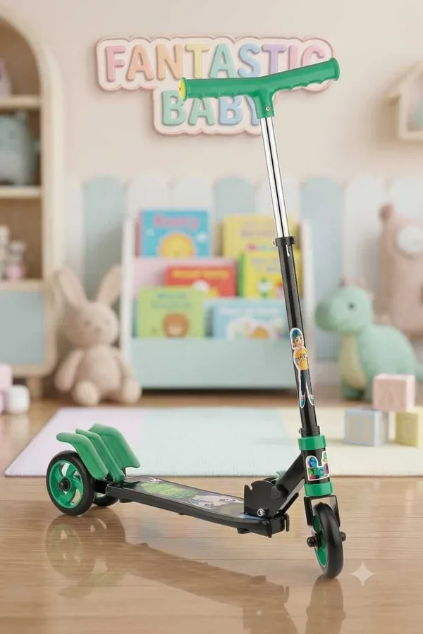 Fantasticbaby_3-Wheel_Scooter_with_Adjustable_Handlebar,_Colorful_Design_&_Sturdy_Wheels_Kids_Scooter_(Green,_Pack_of_1)