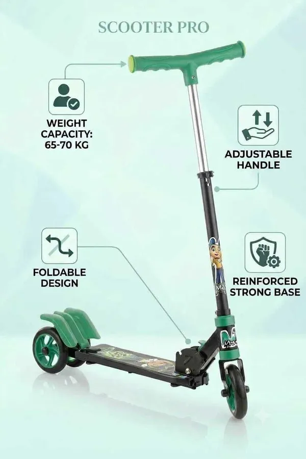 Fantasticbaby_3-Wheel_Scooter_with_Adjustable_Handlebar,_Colorful_Design_&_Sturdy_Wheels_Kids_Scooter_(Green,_Pack_of_1)