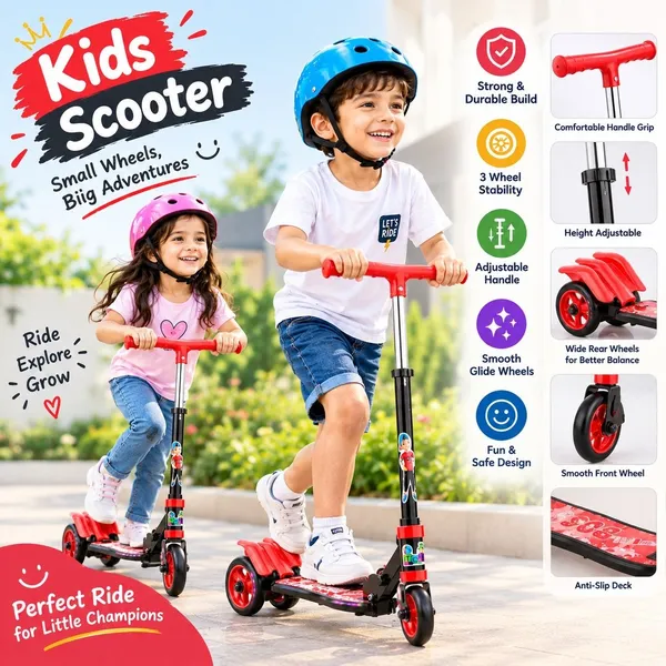 Fantasticbaby_3-Wheel_Scooter_with_Adjustable_Handlebar,_Colorful_Design_&_Sturdy_Wheels_Kids_Scooter_(Red,_Multicolor,_Pack_of_1)
