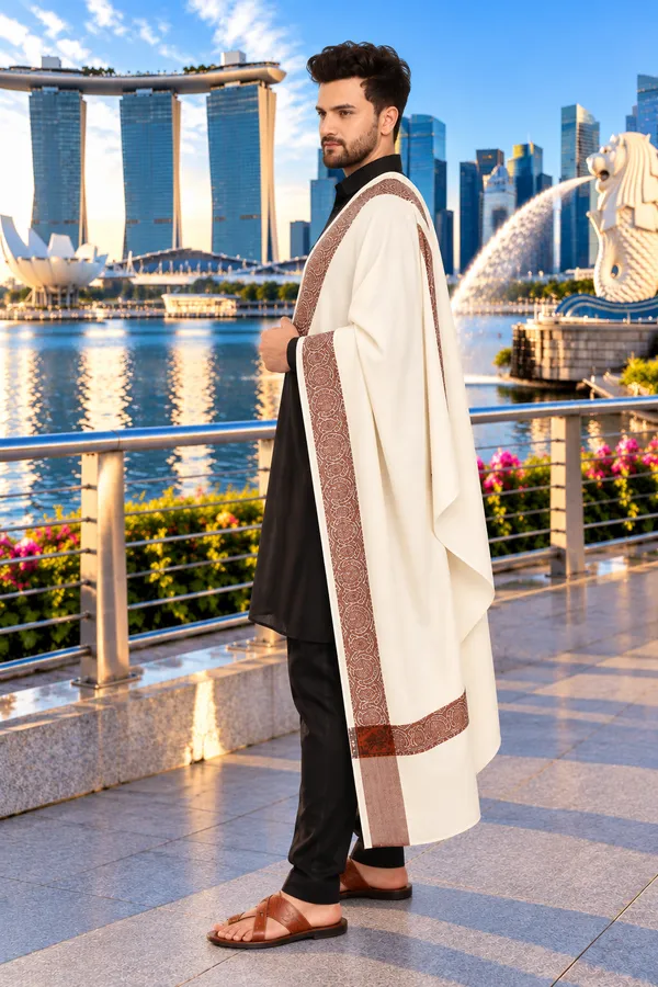 Cream_Cashmilion_Patterned_Stole_For_Men