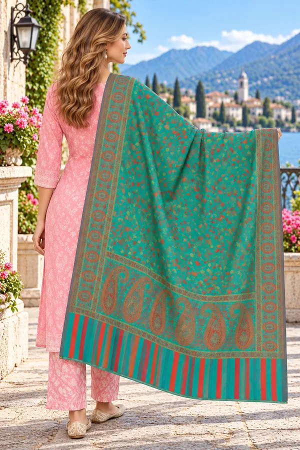 Teal_Regin_Wool_Printed_Shawl_For_Women