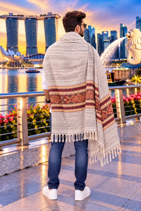 Beige_Wool_Woven_Pattern_Shawl_For_Men