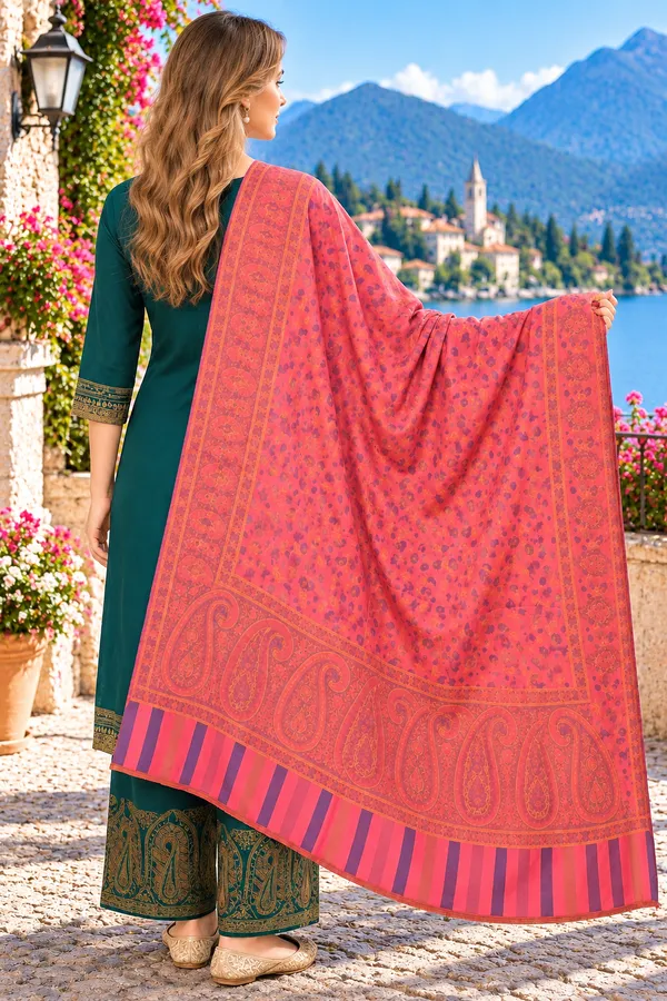 Teal_Regin_Wool_Printed_Shawl_For_Women