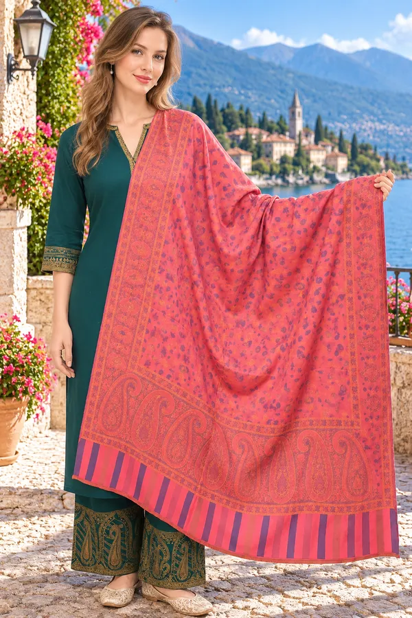 Teal_Regin_Wool_Printed_Shawl_For_Women