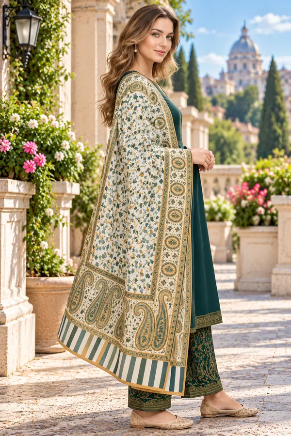 Green_Regin_Wool_Printed_Shawl_For_Women