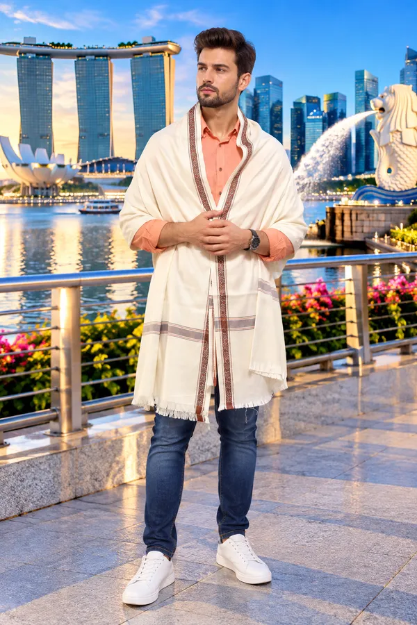 Ivory_Cashmilion_Patterned_Stole_For_Men