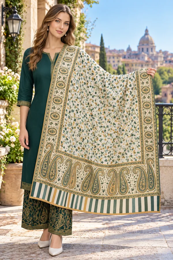 Green_Regin_Wool_Printed_Shawl_For_Women