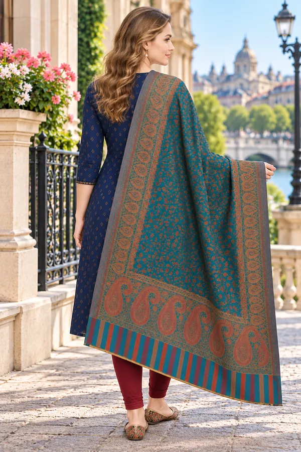 Teal_Regin_Wool_Printed_Shawl_For_Women