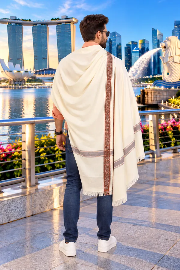 Ivory_Cashmilion_Patterned_Stole_For_Men
