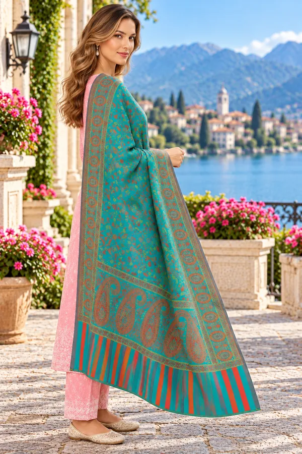 Teal_Regin_Wool_Printed_Shawl_For_Women