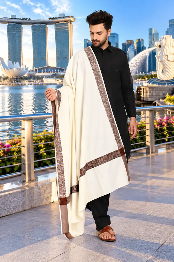Cream_Cashmilion_Patterned_Stole_For_Men