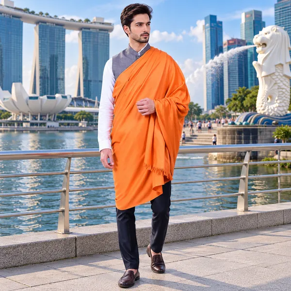 Orange_Cashmilion_Patterned_Shawl_For_Men