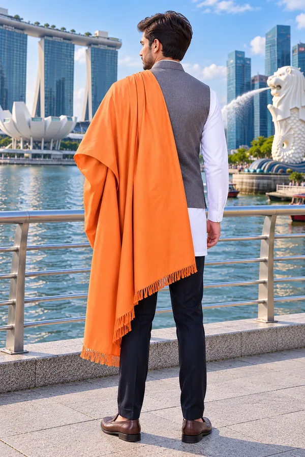 Orange_Cashmilion_Patterned_Shawl_For_Men