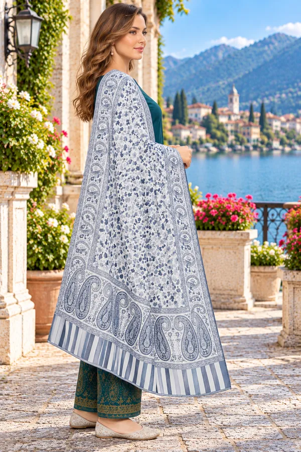 Teal_Wool_Printed_Shawl_For_Women