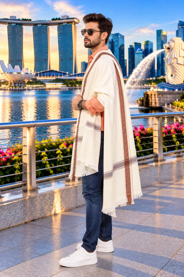 Ivory_Cashmilion_Patterned_Stole_For_Men
