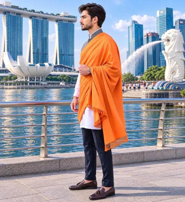 Orange_Cashmilion_Patterned_Shawl_For_Men