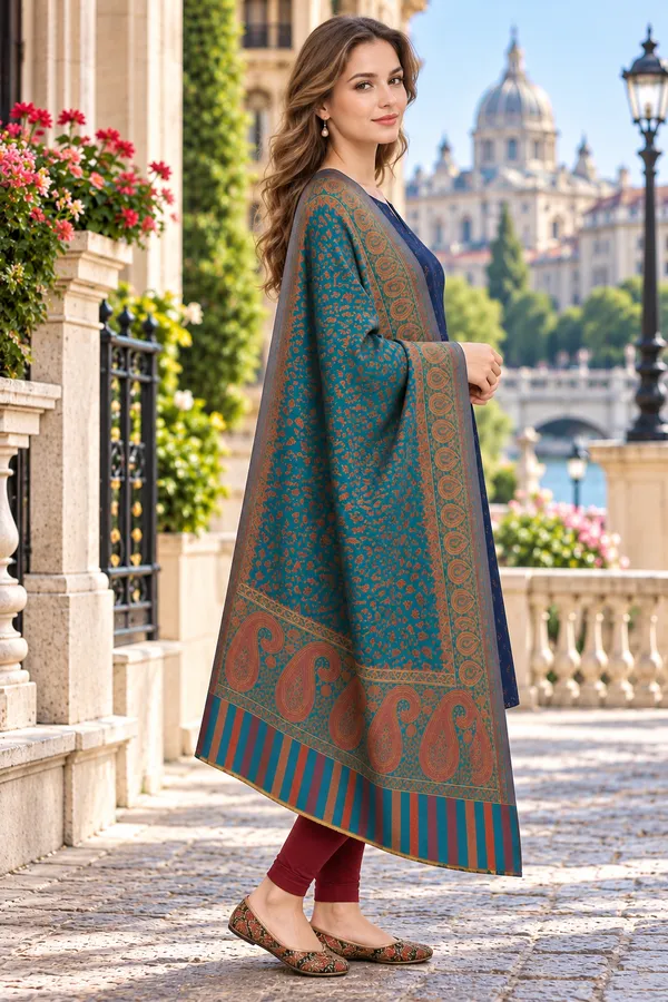 Teal_Regin_Wool_Printed_Shawl_For_Women