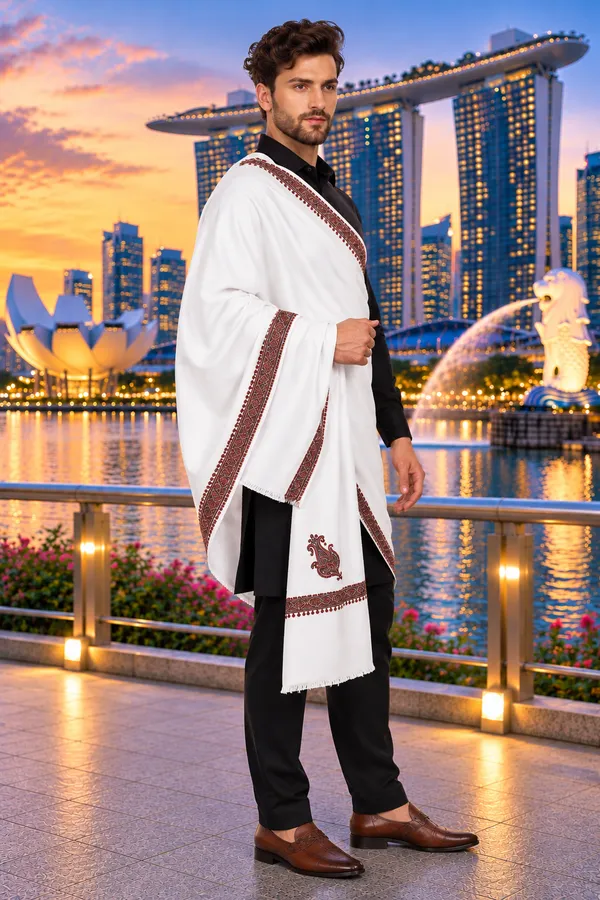 White_Cashmilion_Patterned_Shawl_For_Men